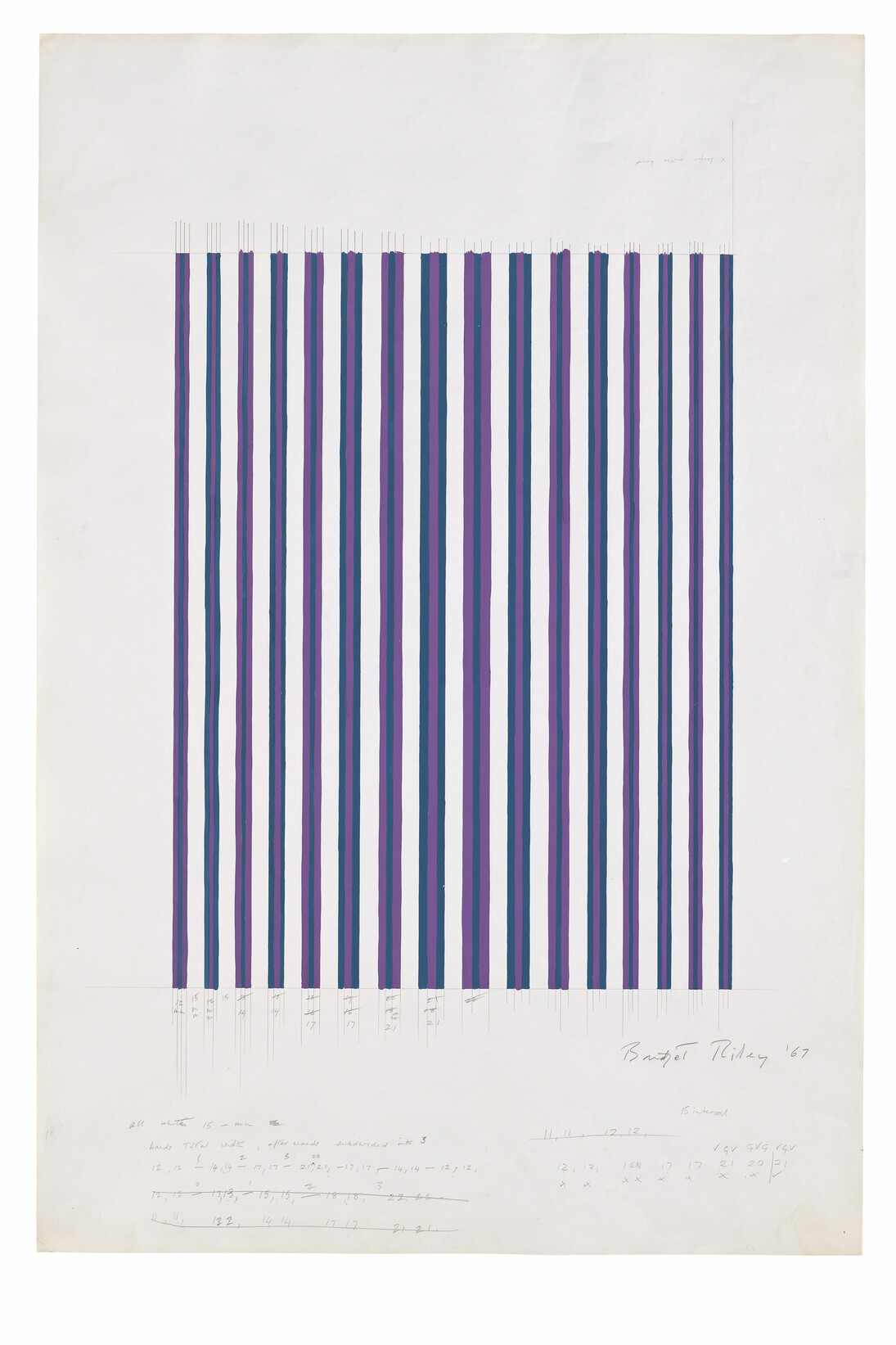 Bridget Riley, Untitled [Related to 'Chant 2'], 1967, Pencil and gouache on paper, 40 x 27 2/8 inches (101.5 x 69 cm) © Bridget Riley 2014. All rights reserved. Courtesy David Zwirner, London