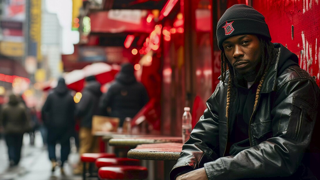 A performer posing with rap-culture attitude, illustrating how cultural borders fade in the current world
