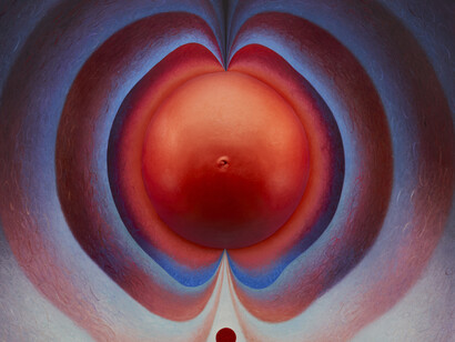 Loie Hollowell, Three Centimeters Dilated (detail), 2023. Oil, acrylic medium, aqua resin, and epoxy resin on linen over panel, 45 x 52 1/2 x 8 inches / 114.3 x 133.3 x 20.3 cm. Courtesy of the artist, Jessica Silverman, San Francisco, and Pace Gallery. Photo credit: Melissa Goodwin 