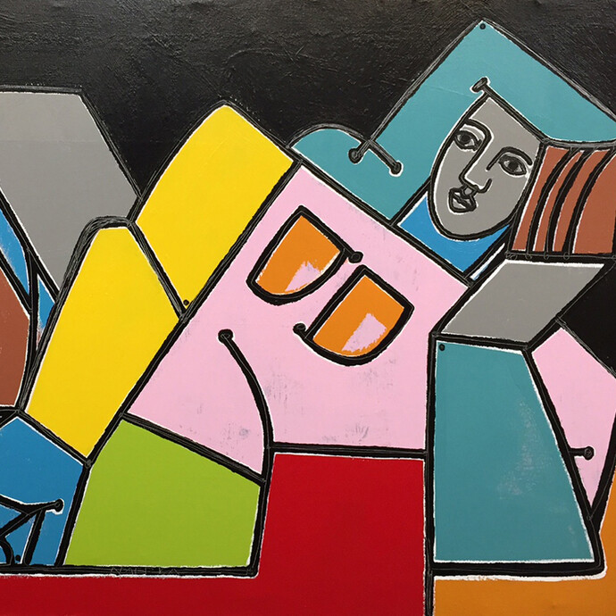 America Martin, Woman & Pink Foot, Oil & Acrylic on Canvas, 44 3/4 × 72 1/2 in 113.7 × 184.2 cm (detail). Courtesy of Joanne Artman Gallery