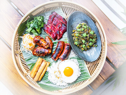 A sample of their fare: lumpia Shanghai, chicken wings, mushroom adobo, longanisa, tocino, atchara, fried egg