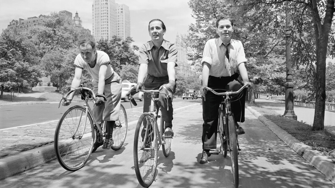 Three bicyclists in Central Park, New York City in 1941