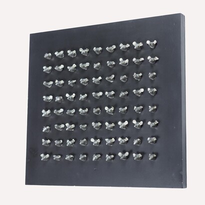 Lida Boonstra, Mice, Molded Tin on Wood, 25” x 27.5” x 3”, Courtesy of Agora Gallery 