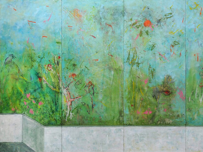 Harry Adams, 2014, Kingfisher in the impossible garden, detail, oil characoal and beeswax encaustic on cotton covered boards, 152.5 x 244 cm
