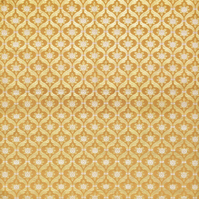 *Kinran*. Motif de treillis curviligne renfermant des fleurs stylisées. Soie, lampas, fond sergé; lamelles de papier doré. Fin époque d’Edo, 1801-1868. CB-TJ-1927-118 © Copyright Fondation Baur, Genève 