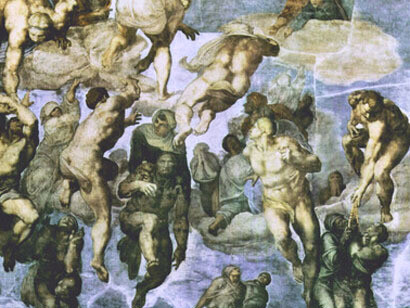 Michelangelo de Lodovico Buonarroti Simoni (1475-1564) Detalle de "El Juicio Final",(1536 -  1541), fresco, Capilla Sixtina, Roma, Italia