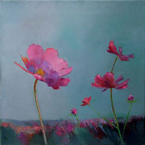 Sarah Simpson, Poppies in Bloom I, oil on canvas 