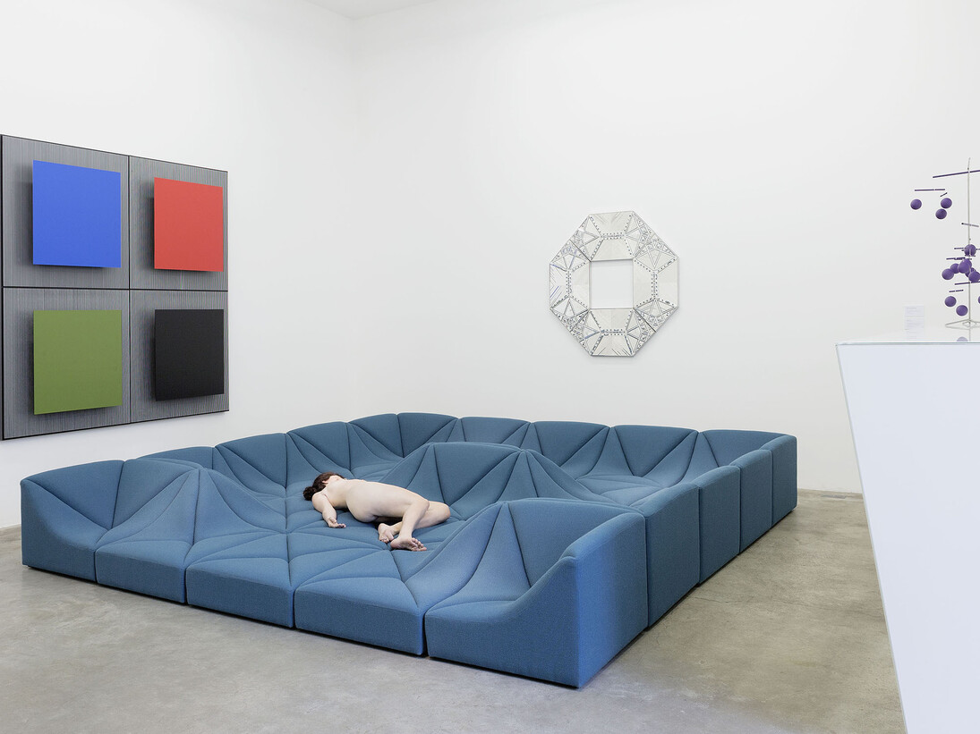 View of the exhibition "Paulin, Paulin, Paulin" at Galerie Perrotin, Paris from October 22 to December 19, 2015.
From left to right: Jesús-Rafael Soto, Pierre Paulin, John De Andrea, Monir Shahroudy Farmanfarmaian and Xavier Veilhan. Photo: Claire Dorn © Jesús-Rafael Soto / ADAGP, Paris, 2015 © Monir Shahroudy Farmanfarmaian and The Third Line © Xavier Veilhan / ADAGP, Paris, 2015, Courtesy Paulin, Paulin, Paulin and Galerie Perrotin