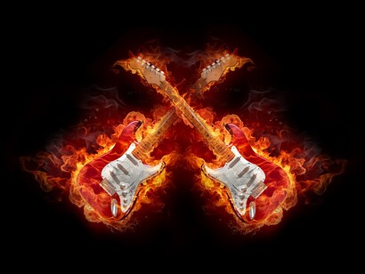 Dos guitarras eléctricas en llamas