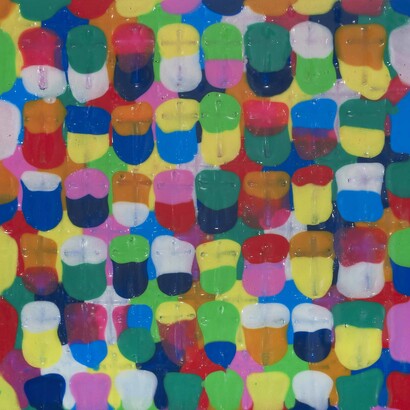 Shinya Sakurai, United colors, 2013, tecnica mista su tela, 30 x 30 cm 