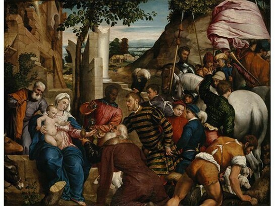 Jacopo Bassano (Jacopo dal Ponte), The Adoration of the Kings, early 1540s, Oil on Canvas 183.00 x 235.00 cm (framed: 272.00 x 218.00 x 8.50 cm), Purchased by the Royal Scottish Academy 1856; transferred to the National Gallery of Scotland 1910