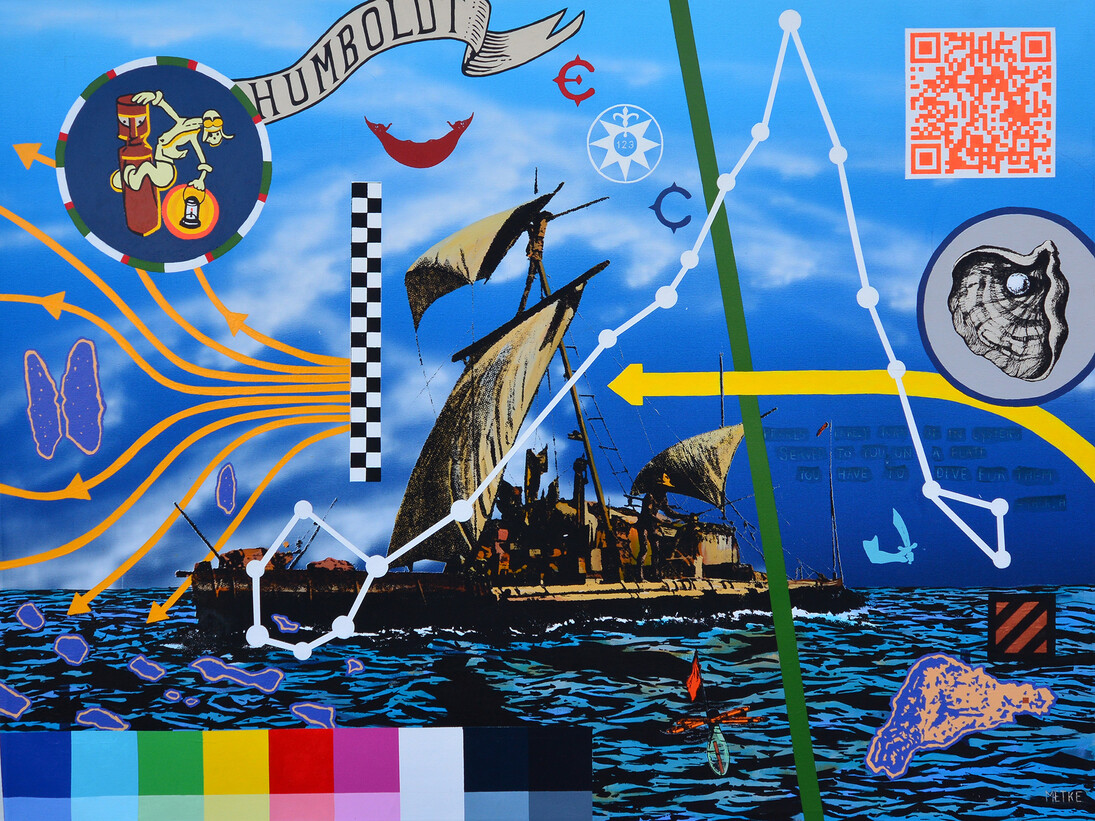 Ryan Metke, Kon Tiki, 2014, Signed & dated on verso, Acrylic on canvas, 44 x 59 in, 111.8 x 149.9 cm (MET003)
