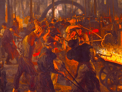 Detalle de «La fundición de hierro» (1870), Adolph Menzel