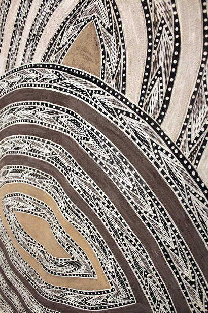 Ralwurrandji Wanambi, Bamurrumu (detail), Bark Painting, 77 x 177 cm