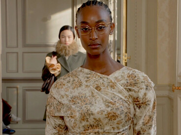 Model showcasing Ganni's Fall/Winter 2025/26 collection by creative director Ditte Reffstrup at Paris Fashion Week, France