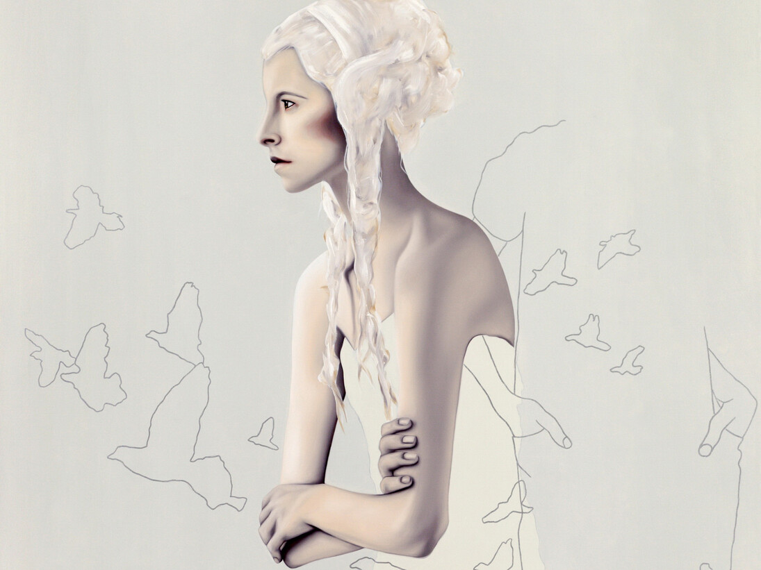 Sandra Ackermann, Kabel im Bauch, detail, Öl auf Leinwand, 2015, 200 x 140 cm