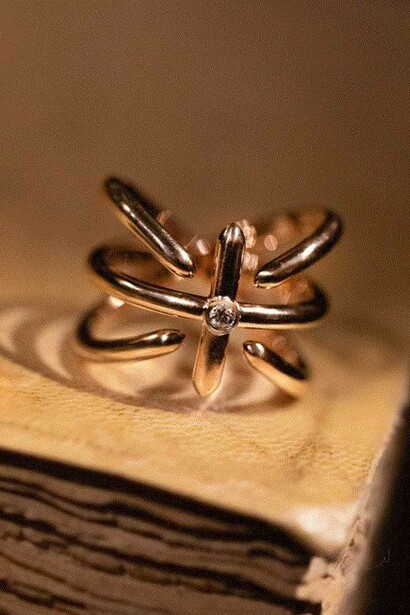 Anello in oro rosa lucido con diamante taglio brillante, Palmerio1932