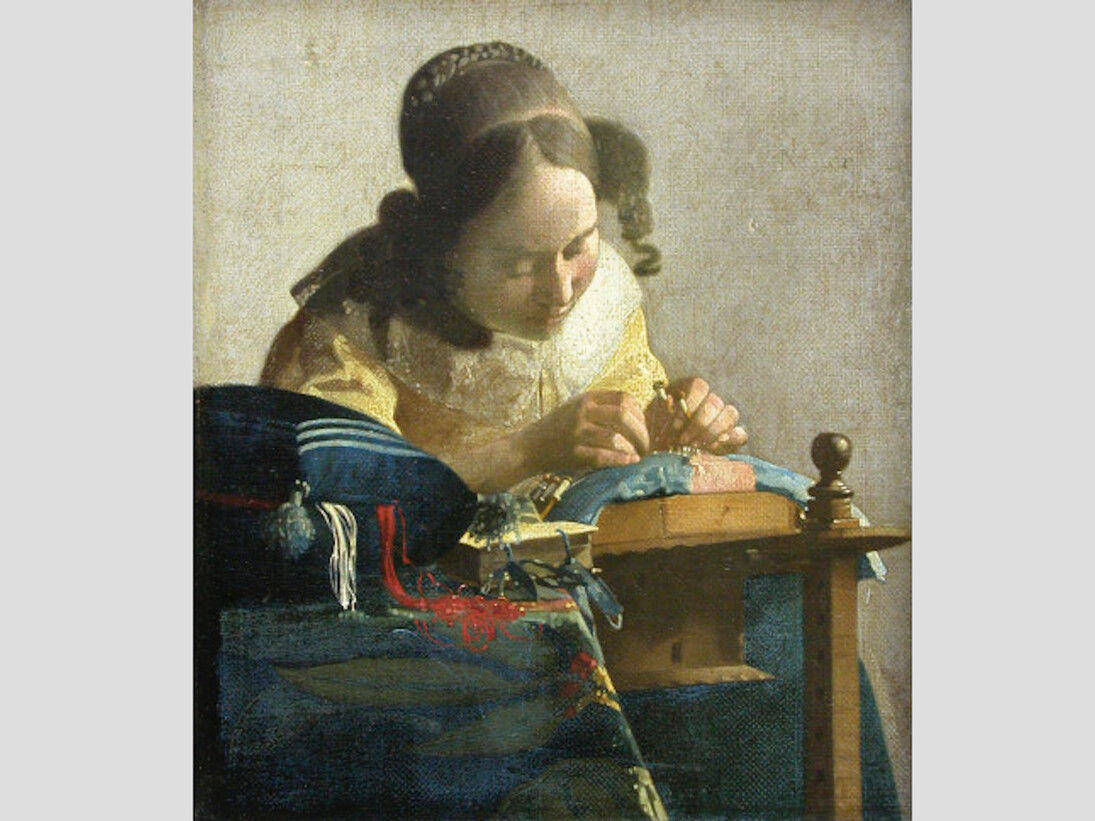 Johannes Vermeer, La Dentellière , vers 1669-1670. Huile sur toile marouflée sur panneau. 24,5 x 21 cm. Paris, musée du Louvre, département des Peintures © RMN-Grand Palais (musée du Louvre) / Gérard Blot