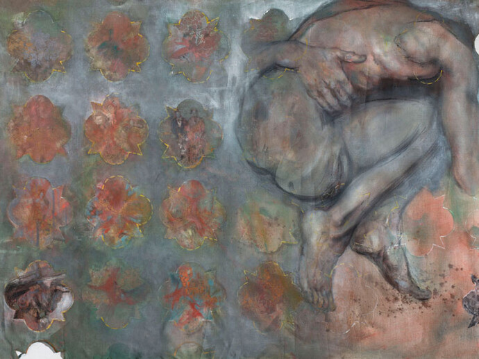 Alessandra Di Francesco, Srotolando, 2015, olio su tela, 100 x 160 cm