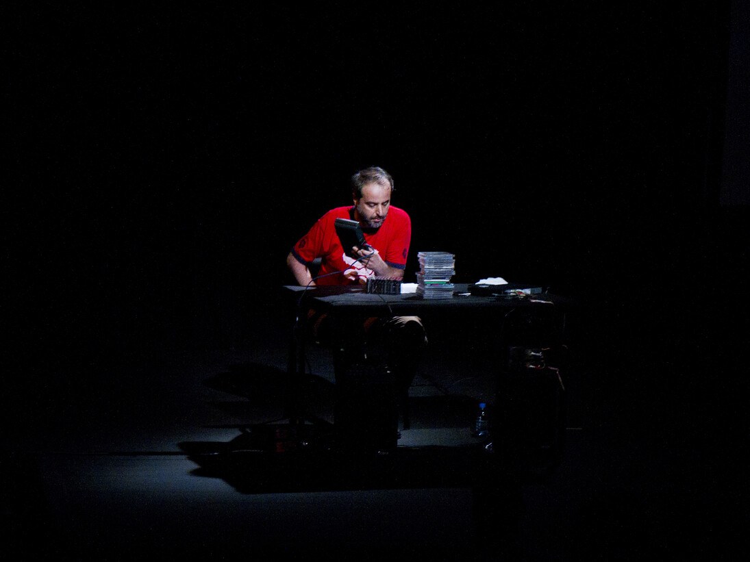 Rabih Mroué. Riding on a Cloud. Photo by Joe Namy