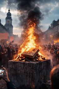 A tense public protest in a European city captures the clash between free expression and growing calls for restriction, as demonstrators gather around a provocative act that has ignited widespread debate