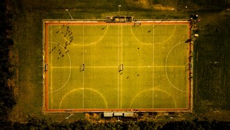 Drone photograph capturing a soccer pitch in Argentina