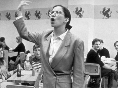 Andrea Fraser, Museum Highlights: A Gallery Talk, 1989, Single-channel video (Betacam SP NTSC), color, sound. 30:00 min. Courtesy of the artist. Photo Credit: Kelly & Massa Photography.