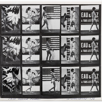 Sturtevant, Muybridge Plate #97 Woman Walking, Print, collage, 21 x 21,5 cm (8,27 x 8,46 in)/32,5 x 32,8 cm (12,8 x 12,91 in). Courtesy of Galerie Thaddaeus Ropac