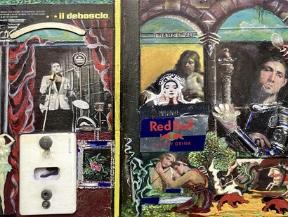 Serie Uso e riuso, dettaglio lato destro del quadro "Se non sei bello", tecnica mista, 80x35 cm, 2008, © Francesco Sorbini