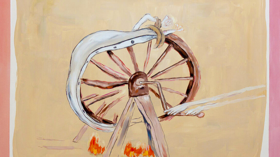 Micha Patiniott, “Breaking Wheel”, 47” by 59”, gesso, oil on canvas, 2014.  Copyright: Micha Patiniott. Courtesy: Anna Zorina Gallery, New York City