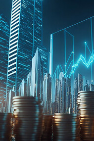 A captivating and visually appealing image representing the intertwining themes of finance, business, and money, creating a compelling visual narrative