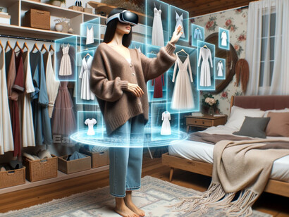 Shoppers using VR glasses to explore the latest fashion trends