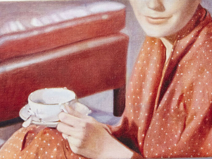 Andrew Leventis, Madeleine in Red Dress, San Francisco, 1958, 2014, oil on linen, 76 x 26 cm