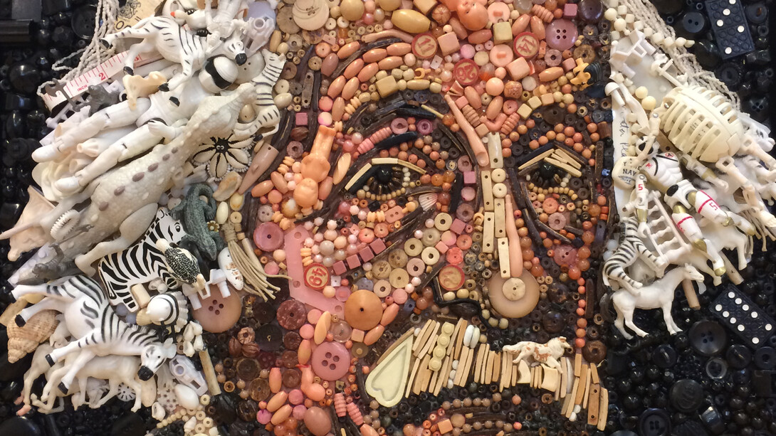 Jane Perkins 
'Einstein'
Collage of found Objects 
70x50cm

