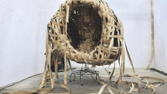 Sissi, Interno, 2012(Lavoro in produzione)tessuto per tapparelle, struttura in ferro, cm 150X250X100 cm