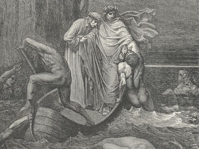 Canto VIII, Virgilio e Filippo Argenti, gli iracondi. Gustave Doré, illustrazione dell'Inferno di Dante, 1861