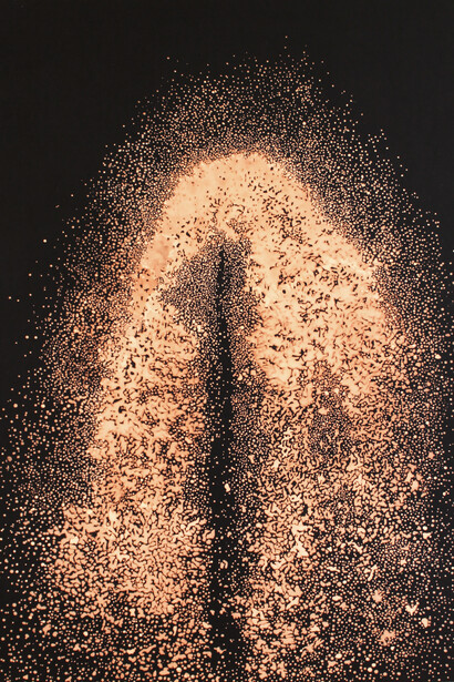 Simon Rulquin, Comet, 2015, Eau de javel sur toile teinte, 180 x 130 cm, © Simon Rulquin, Courtesy Galerie Xenon