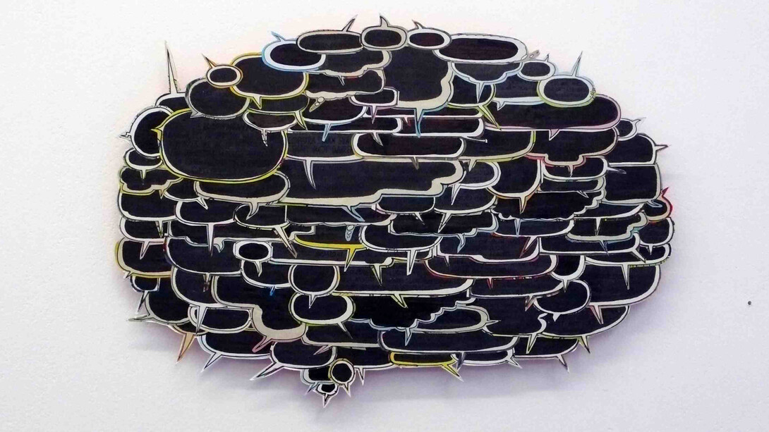 Axel Lieber, Without words (black, small version), 2014, Paper, Permanent Marker, Glue, 20,5 x 29,5 cm