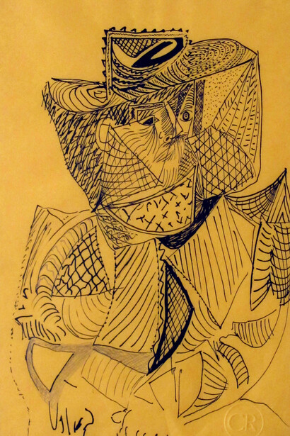 STUDY FOR BEEKEEPER I, ink on yellow paper 1948