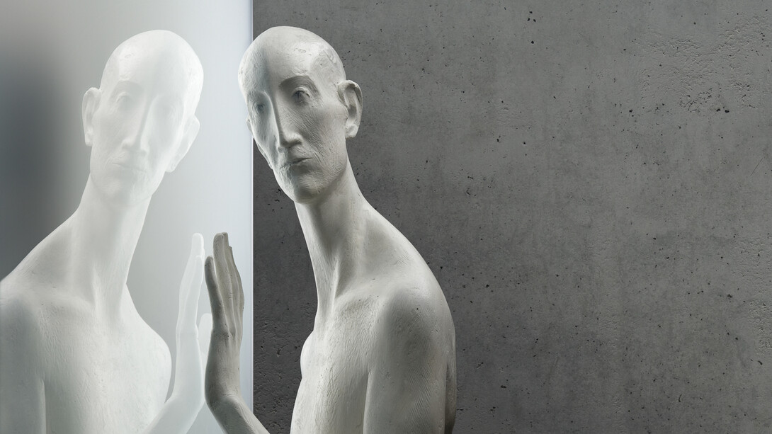 Hermann Josef Runggaldier, Dialogo, vetroresina, vetro, ferro, 210 x 132 cm, dettaglio