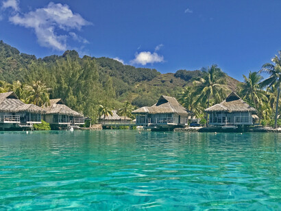 The lagoon near the bungalows that sit on the beautiful waters