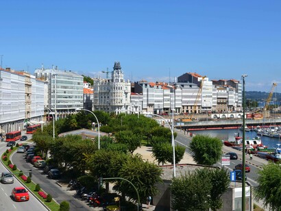 An aerial view of the beautiful Avenida de la Marina in A Coruña, Spain