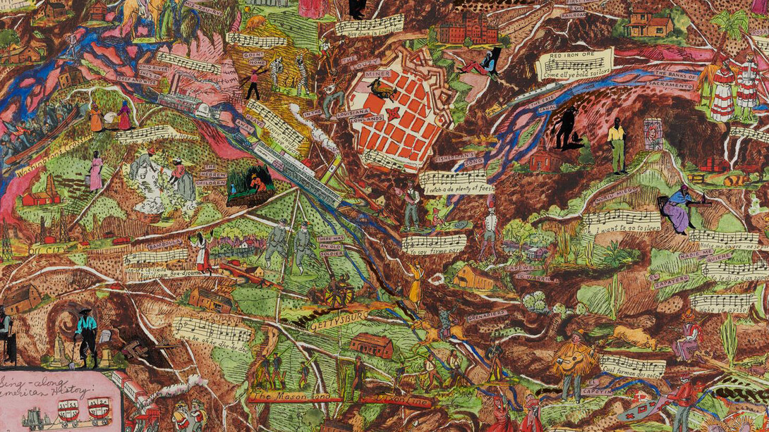 Joyce Kozloff, Sing-along American history: war and race (detail), 2004. Courtesy of Brooklyn Museum