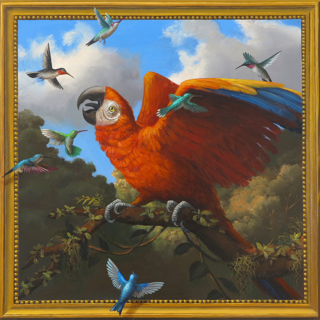 Laws of Attraction XXI, 2012, Oil on wood, 24 x 24 inches; 60 x 60 cm, Signed verso, Trompe L’oeil frame