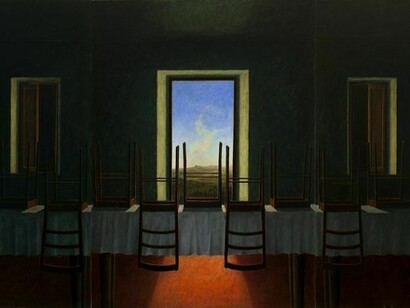 Convivio, 2012, olio e acrilico su tela, cm 120 x 300, particolare  
