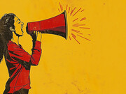 Empower your message: a woman wielding a megaphone symbolizes the advocacy for human rights