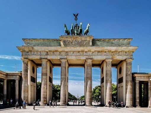 The Brandenburg Gate in Berlin, Germany, reflecting Germany's transition into a new era of leadership and defense