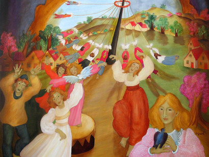 Francine Gravel, May Pole, Acrylic & Oil on Linen, 40" x 48"
