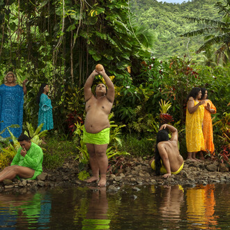 Yuki Kihara, Fonofono o le Nuanua: Patches of the rainbow (after Gauguin) (detail), 2020. Courtesy of Sainsbury Centre