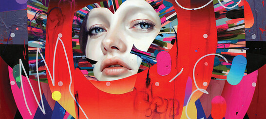 Erik Jones, PS36, 91x91cm. Color pencil, Water-Soluble Wax Pastel, Acrylic, Adhesive White Vinyl on Rives bfk paper mounted to panel